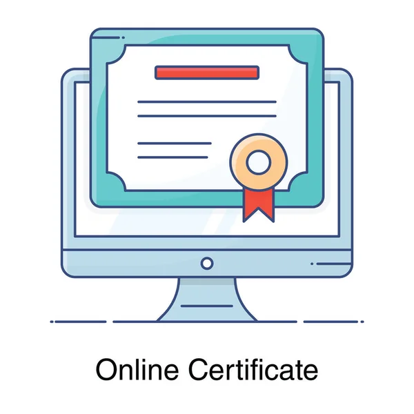 Icona Piatta Del Certificato Online Vettore Modificabile — Vettoriale Stock