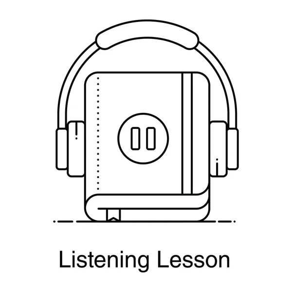 Diseño Plano Moda Libro Con Auriculares Icono Aprendizaje Audio — Vector de stock