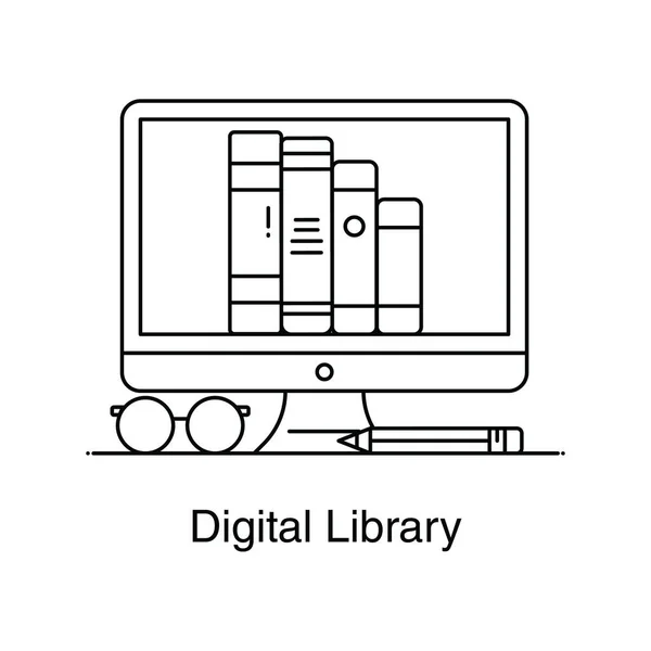 Basic Icona Design Della Biblioteca Digitale Design Piatto — Vettoriale Stock