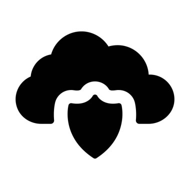 Bulutlu kalkan, güvenli bulut simgesinin katı vektör tasarımı