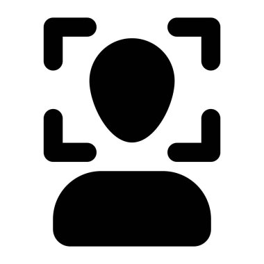 Katı tasarım ve yüz tarama vektöründe yüz tanıma simgesi 