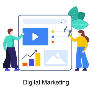 Dijital pazarlama illüstrasyonunun düz vektör tasarımı