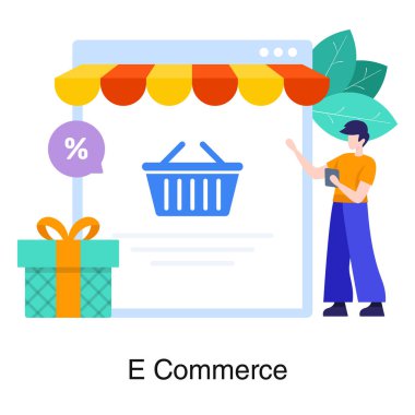 Ecommerce konsepti illüstrasyonunu ifade eden web sitesindeki market septi