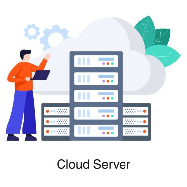 Bulut sunucusu düz vektörde illüstrasyon sunuyor 