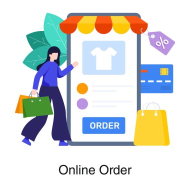 Çevrimiçi sipariş gösterimi düz tasarım, ekommerce konsepti 