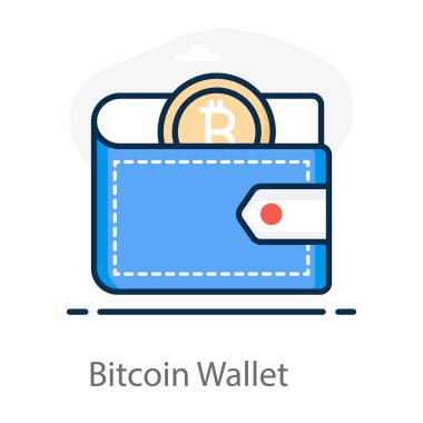 Düz vektör tasarımında bir bitcoin cüzdan simgesi 