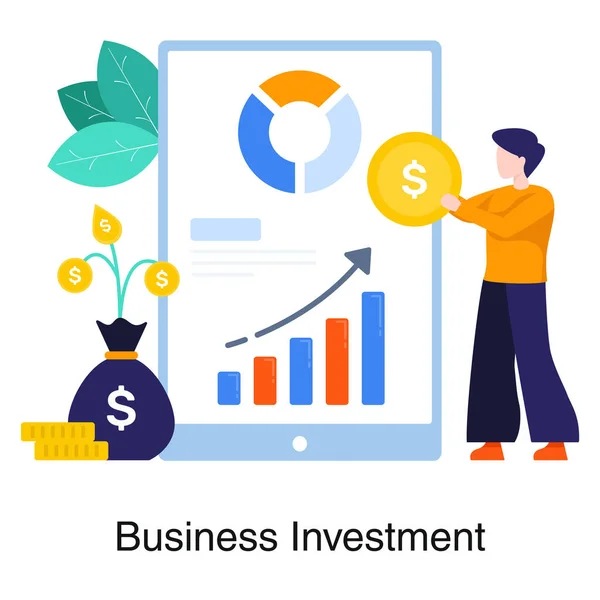 Üzleti Beruházások Növekedése Illusztráció Lapos Stílusban — Stock Vector