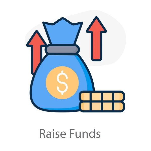 Стрелка Вверх Мешком Монет Собрать Средства Векторный Стиль — стоковый вектор