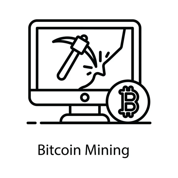 Ikona Těžby Bitcoinů Plochém Provedení Btc Krumpáčem — Stockový vektor