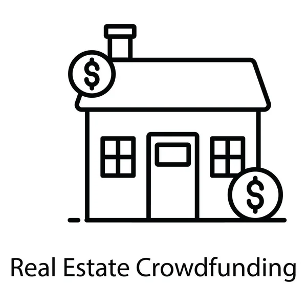 Icon Real Estate Crowdfunding Dollar Coins Building — Stock Vector