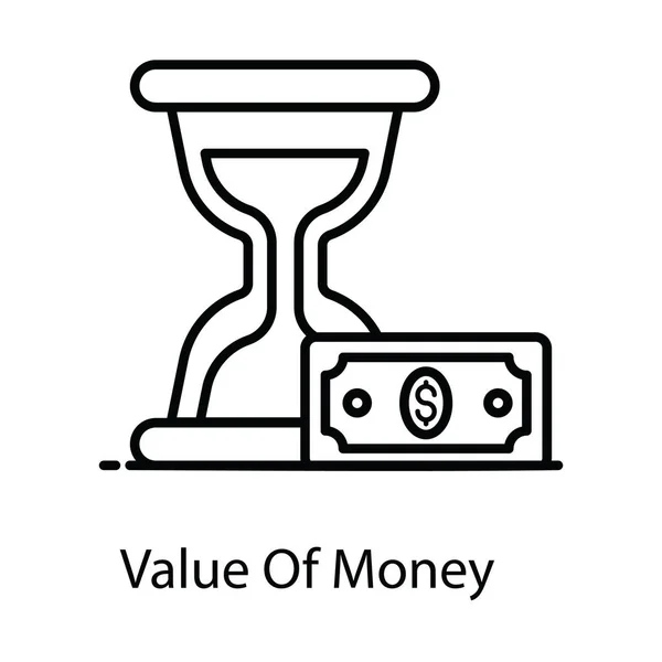 Value Money Concept Banknote Sandglass Editable Style — Stock Vector