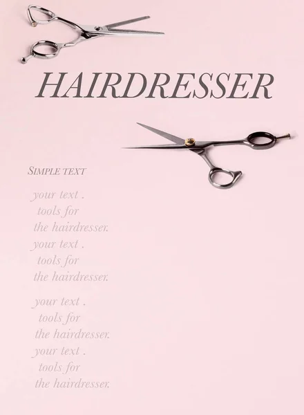 Several hairdresser tools. Scissors . On a pink background. — Stock Photo, Image