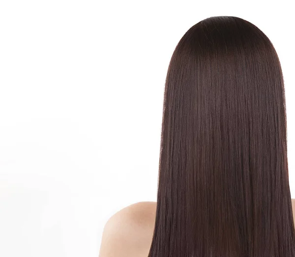 Menina com longo cabelo escuro reta saudável. — Fotografia de Stock