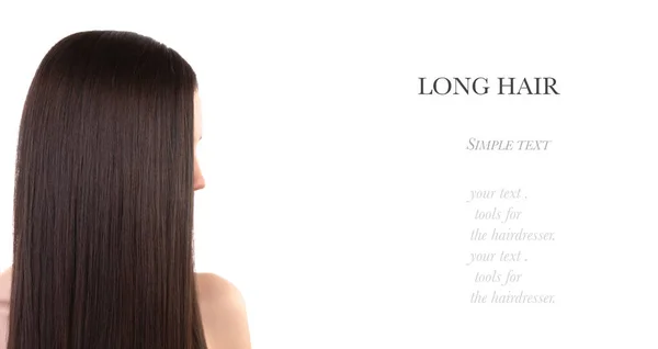 Menina com longo cabelo escuro reta saudável. — Fotografia de Stock