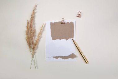  Işık masasının üzerinde altın kalemle beyaz not defteri modeli. . 