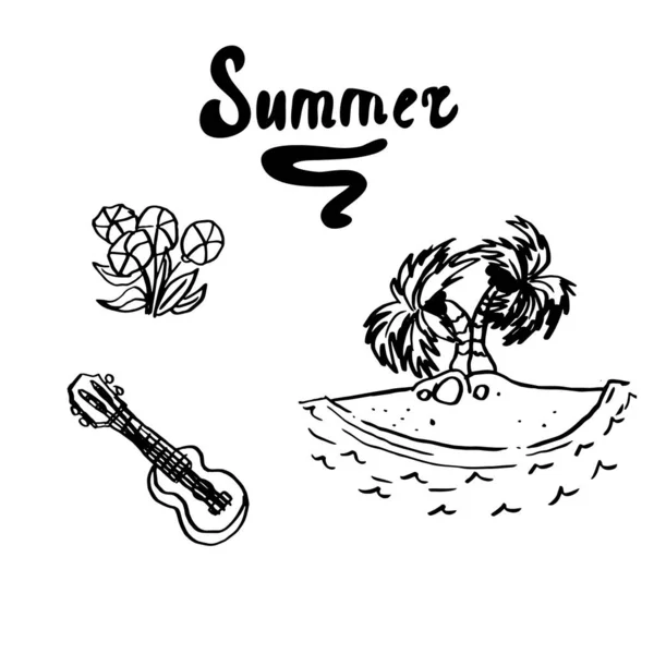 Sommer im Doodle-Stil auf weißem Hintergrund. Vektorillustration. — Stockvektor