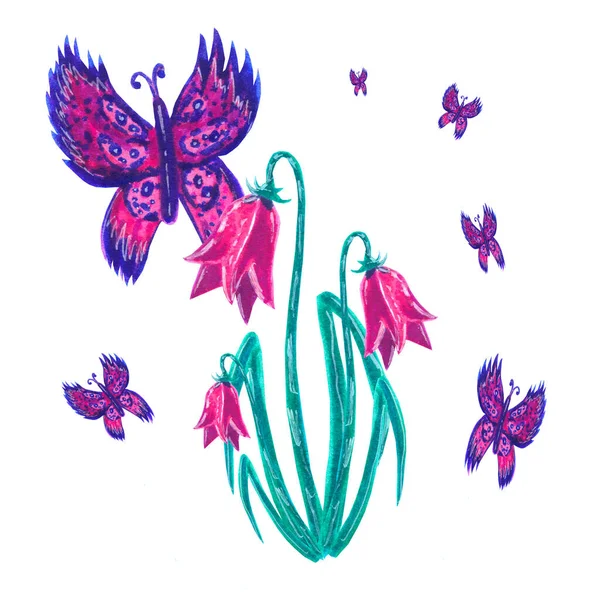 Ручні намальовані метелики для дизайну паперу. Літній, весняний фон . — стокове фото