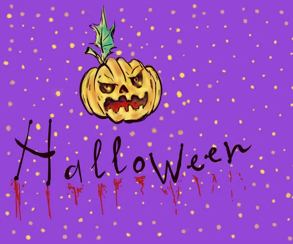 Ręcznie rysowane ilustracja Halloween na fioletowym tle. — Zdjęcie stockowe