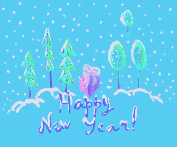 Ilustração desenhada à mão Feliz Ano Novo. Temporada de Inverno . — Fotografia de Stock