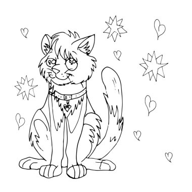 Beyaz arka planda izole edilmiş neşeli kedili vektör illüstrasyonu.