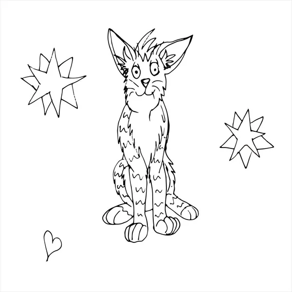 Ilustracja wektora z kreskówkowym kotem i gwiazdami na białym tle. — Wektor stockowy