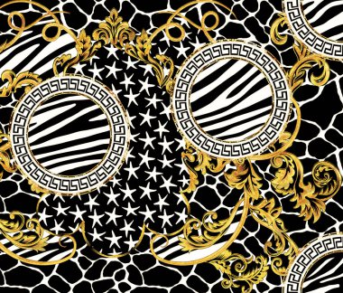  Grafik Zebra Zürafa Derisi ve Yıldız Tasarımı Barok Deseni