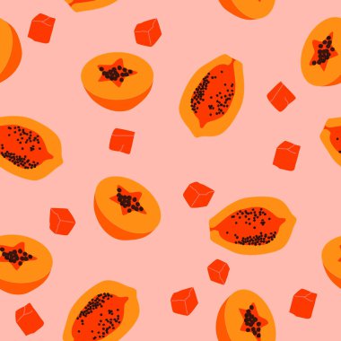 Papaya meyvesi ve şekerli papaya düz vektörsüz desen