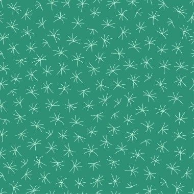 Karahindiba tohumları vektörsüz şablon oluşturuyor. Yeşil arka planda beyaz şemsiyeli karalama bitkisi. Çiçekli çizgi film dokusu. Paket kağıdı ve duvar kağıdı tasarımı için son moda el çizimi illüstrasyonuName