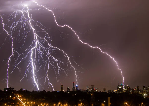 Australia Melbourne Października 2014 Pioruna Panoramę Melbourne — Zdjęcie stockowe