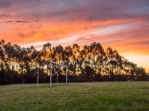 Футбол Футбольные Ворота Красивом Закате — стоковое фото