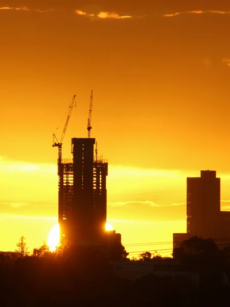 Afternoon sun setting through the building of Melbourne City.