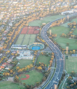 Avustralya, Melbourne - 04 Nisan 2016: Kooyong Lawn tenis kulübü ve çevresindeki park Arsa alanı, Melbourne, Avustralya, havadan görünümü.