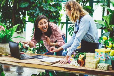 Sera duygusal kadın sahibi iş dizüstü payı ifade meslektaşı ile posta kontrol için fırsat getting ile şok, madenci orangery indirim kutlama ile heyecan, hayret