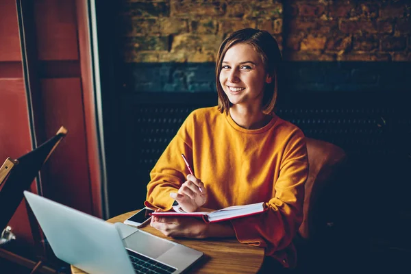 Half Length Portrait Successful Skilled Student Literature Book Hands Smiling — Stock Photo, Image