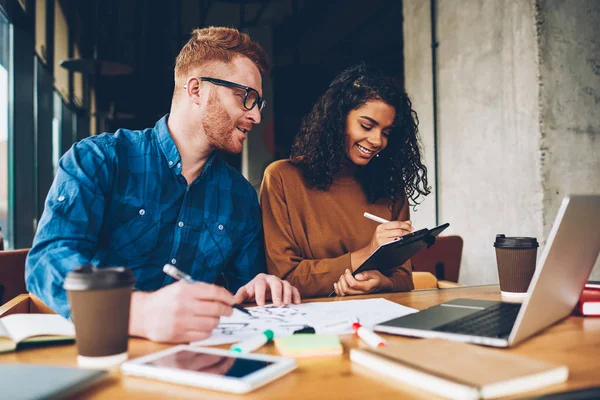 Talented Designers Drawing Sketch Project Working Together Office Sitting Laptop — Stock Photo, Image