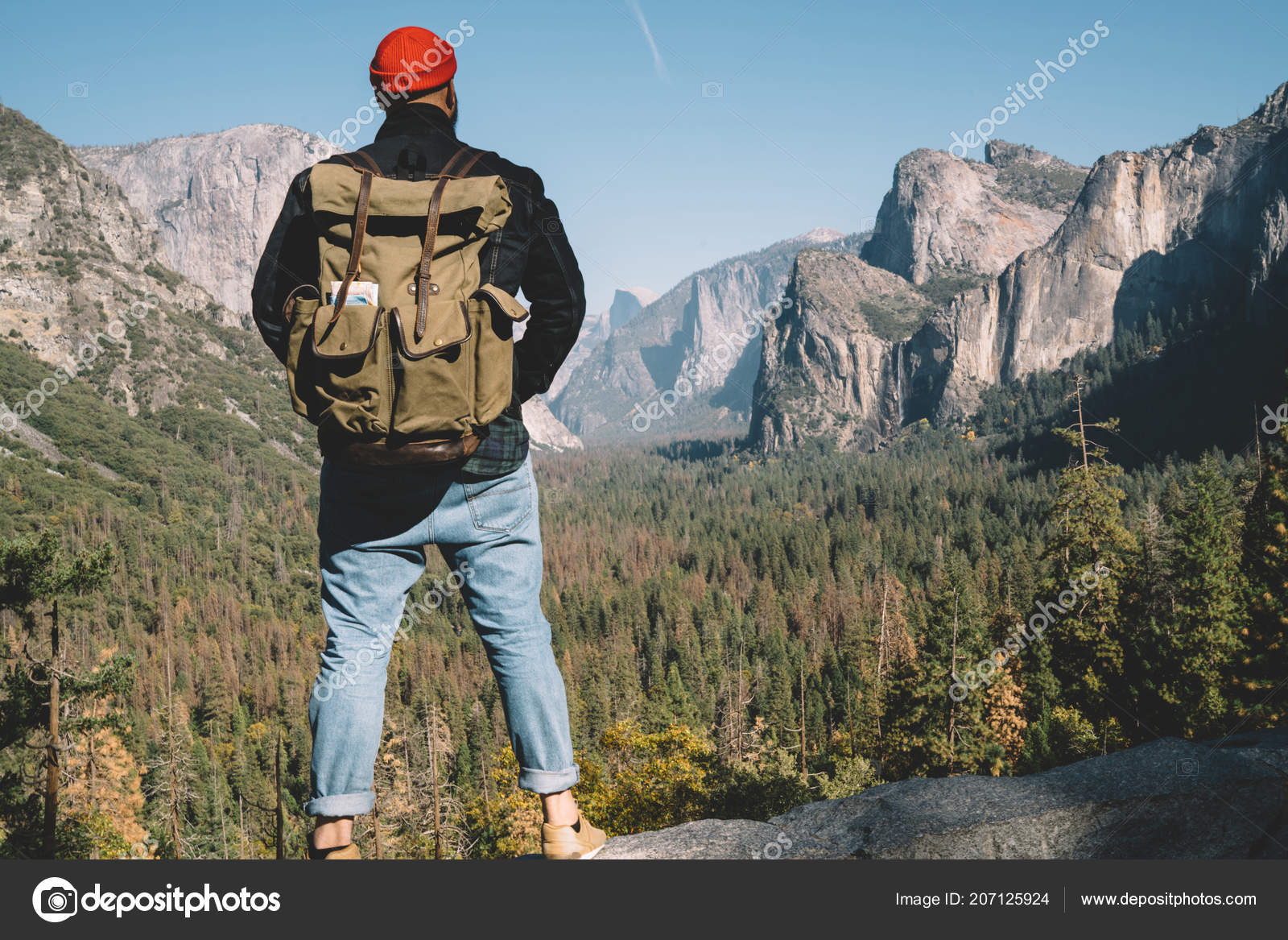 Back View Guy Wanderlust Mountain Hiking Tour Standing Peak - Main Image