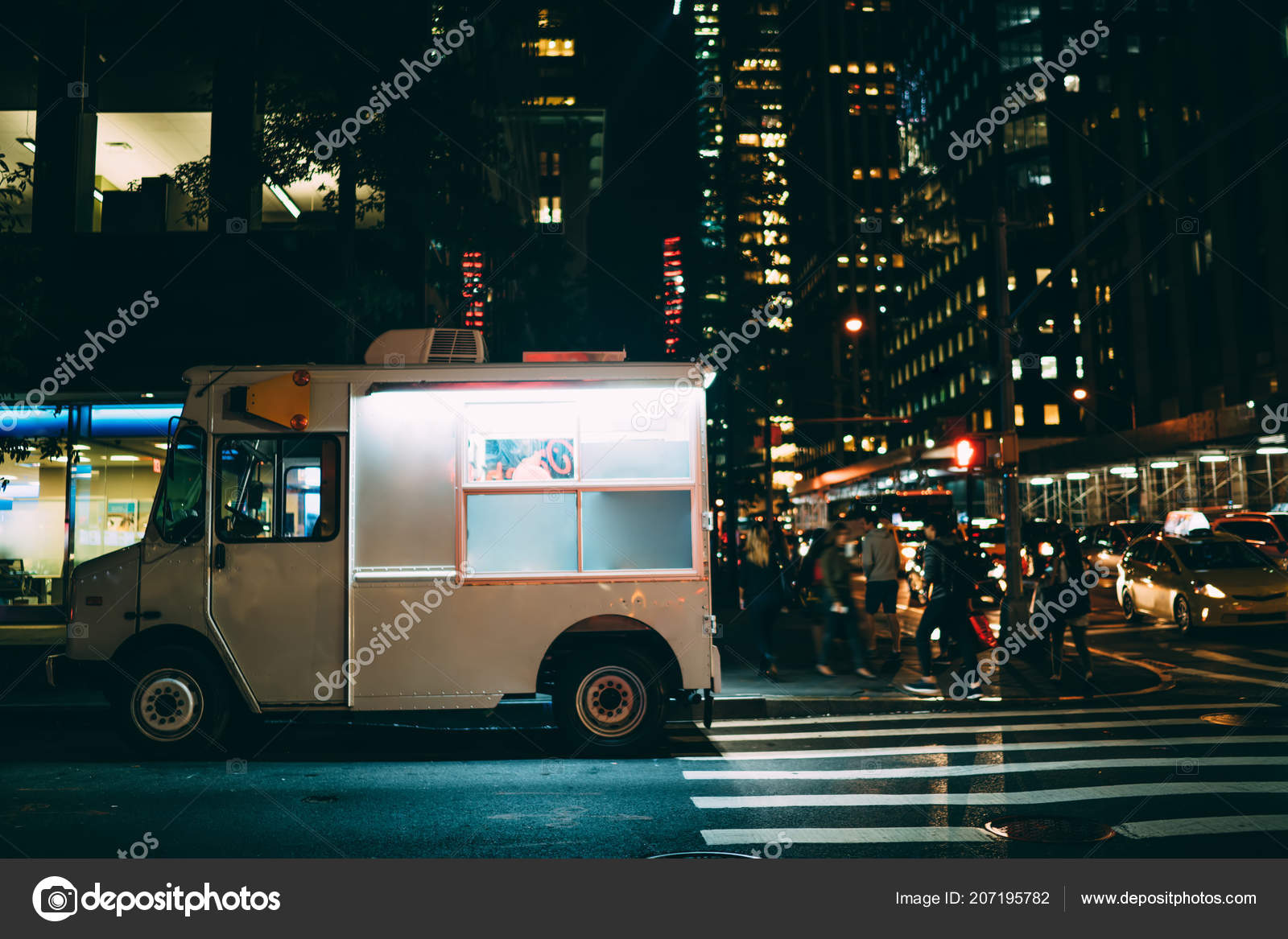 Download White Food Truck Parked City Street Buildings Using Retail Business Stock Photo Image By C Gaudilab 207195782