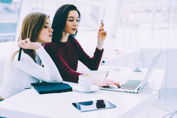 Two Colleagues Female Creating New Design Common Internet Websites Fashion — Stock Photo, Image