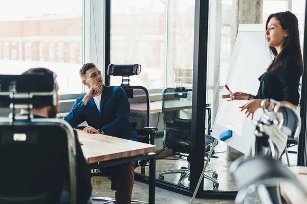 Professionele Vrouwelijke Trainer Bedrijfsstrategie Van Succesvol Opstarten Uit Leggen Aan — Stockfoto