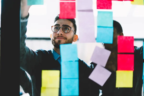 Young Creative Man Together African American Colleague Reading Foreign Words — Stock Photo, Image