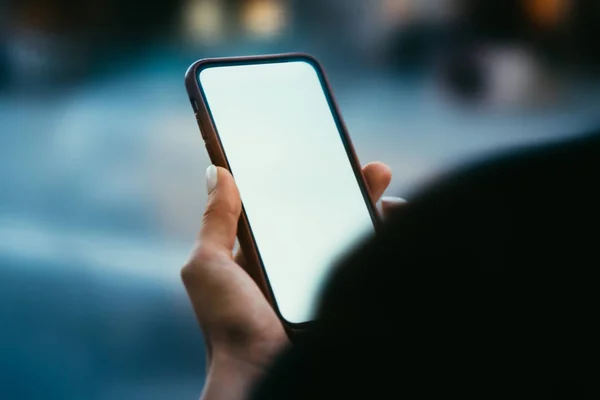 Cropped View Female Hands Holding Modern Smartphone Device Blank Screen — Stock Photo, Image