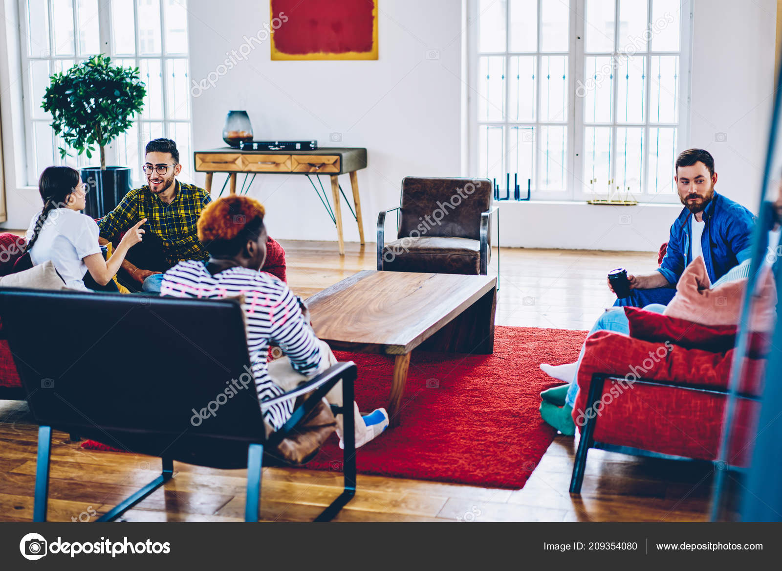 Hipsters Sitting Modern Interior Room Cool Home Decor