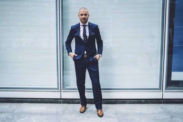 Full Length Portrait Successful Young Man Proud Ceo Expensive Suit — Stock Photo, Image