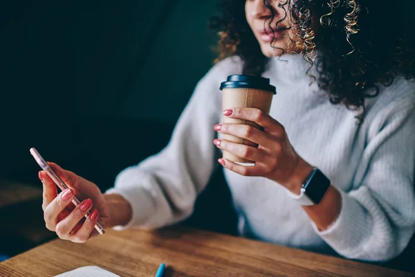 Cropped Image Young Millennial Hipster Girl Reading Received Email Work — Stock Photo, Image