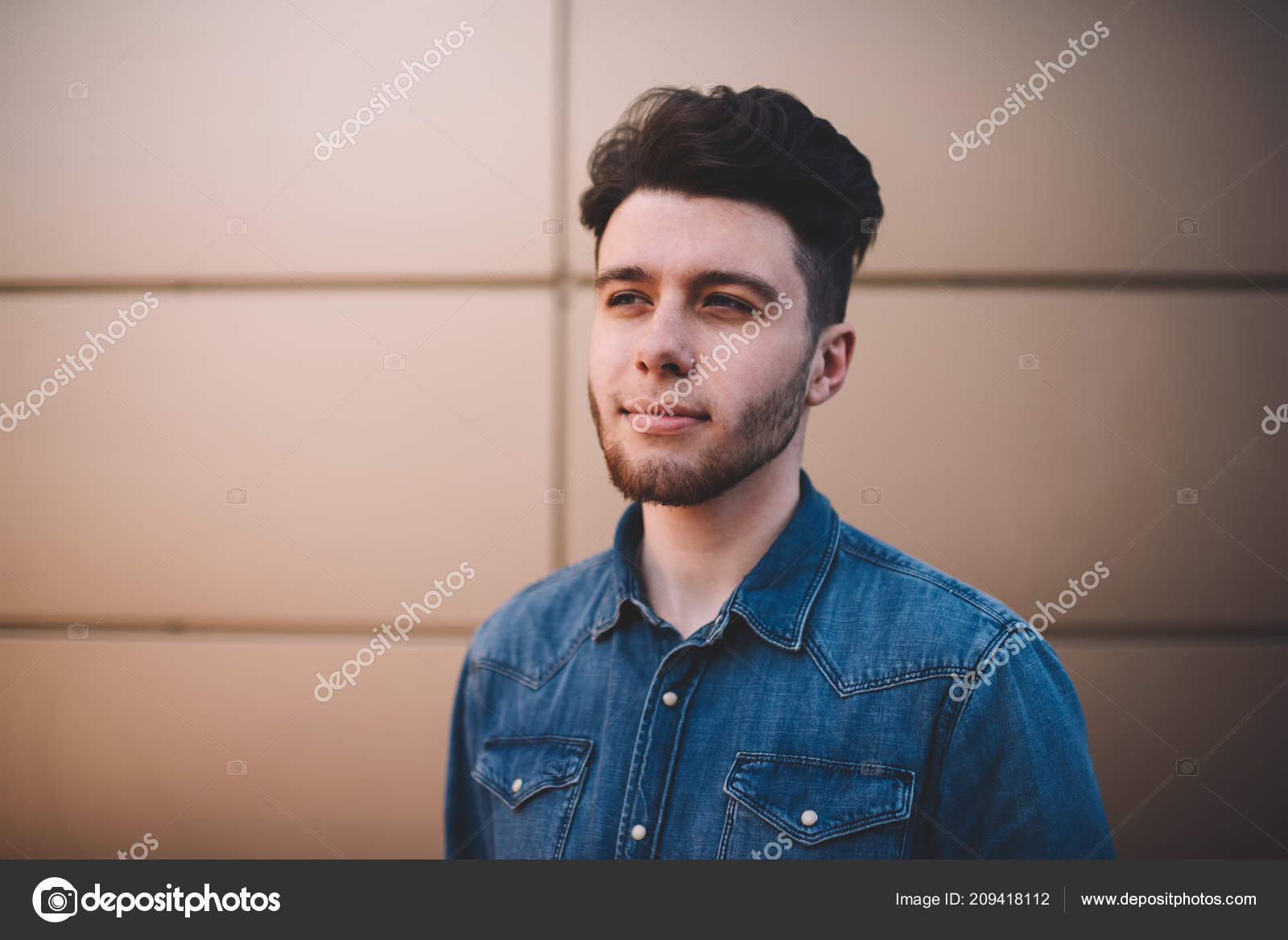 Handsome Pensive Hipster Guy Trendy Hairstyle Looking Thoughtfully