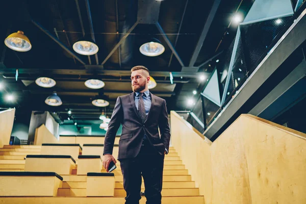 Confident Male Entrepreneur Dressed Formal Wear Looking Away While Standing — Stock Photo, Image