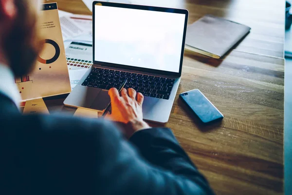 Cropped View Man Hands Typing Information Keyboard Modern Laptop Computer – stockfoto