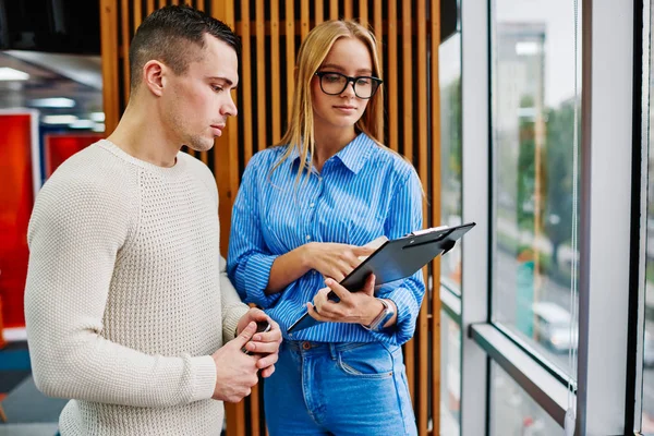 Qualified Female Teacher Eyeglasses Pointing Studying Task Showing Skilled Student — Stock Photo, Image