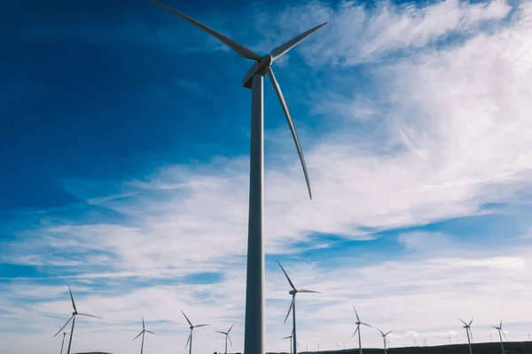 Veja Abaixo Hélices Turbinas Que Giram Partir Energia Eólica Produzindo — Fotografia de Stock