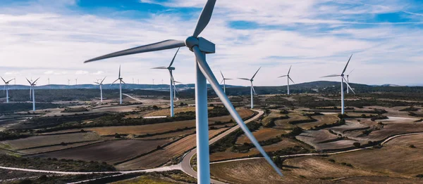 Rüzgar Enerjisi Üreten Temiz Eko Enerji Iklim Değişikliğine Doğal Kaynakları — Stok fotoğraf